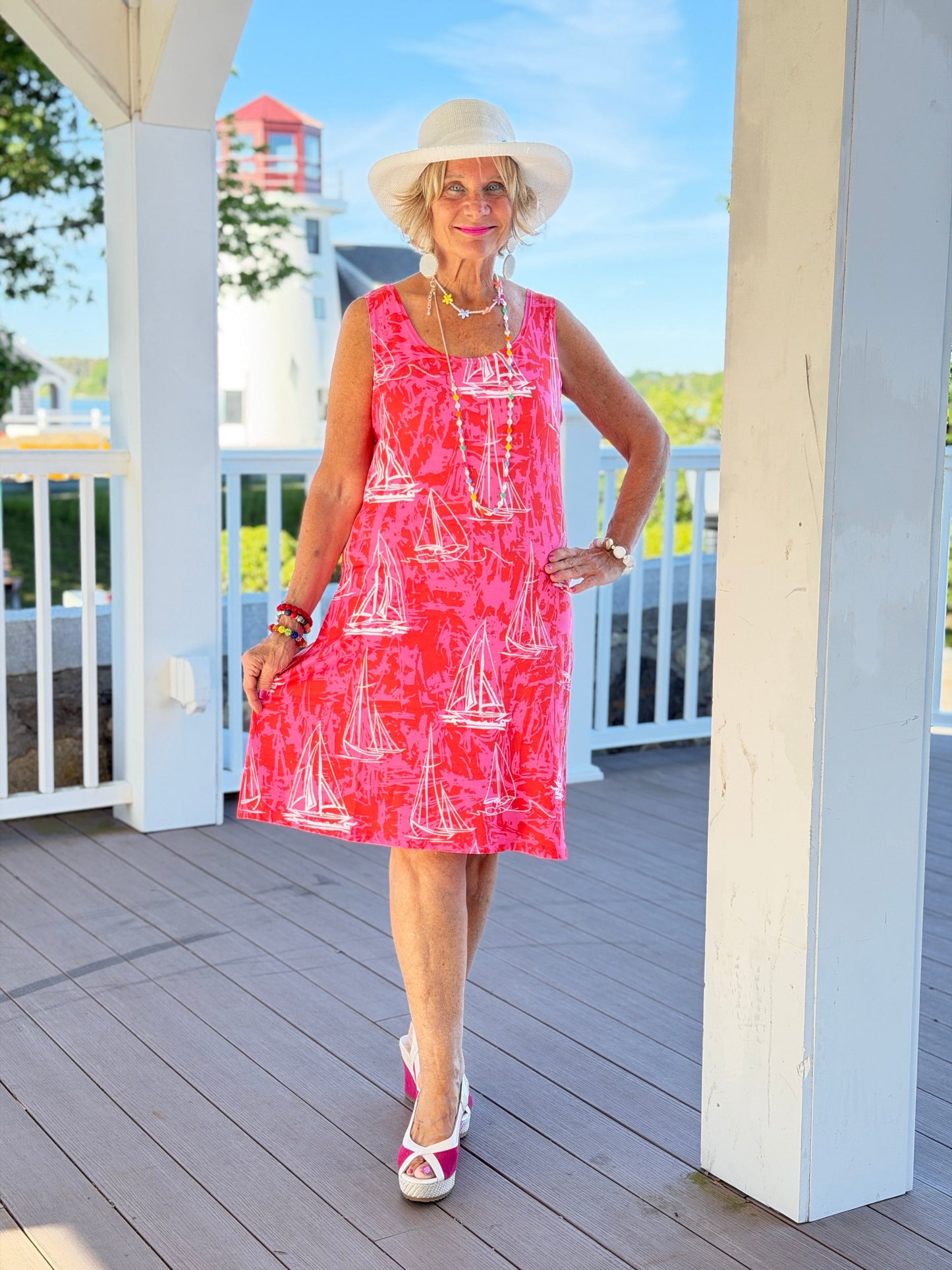 HARBOR LIGHTS RED SAILBOAT DRESS