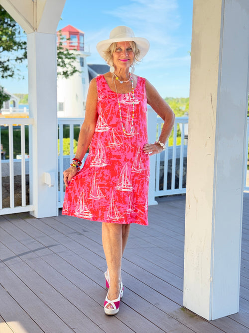 HARBOR LIGHTS RED SAILBOAT DRESS
