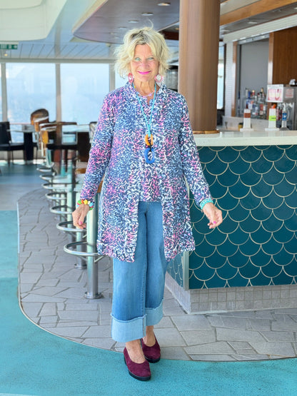 LULU-B SHADES OF ROYAL ROUGED CARDIGAN