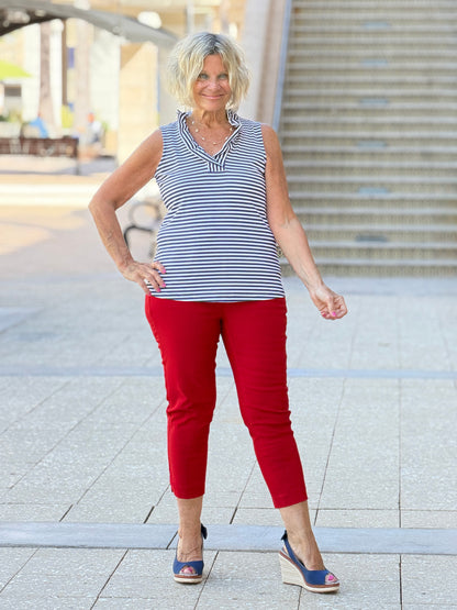 DOCKSIDE NAVY RUFFLE TOP