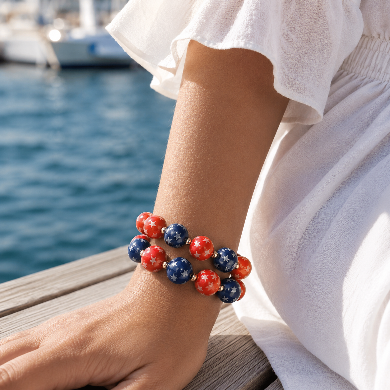 Dockside - Star Printed Beaded Stretch Bracelet