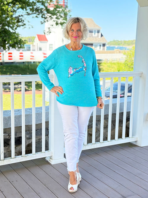 BEACH CLUB AQUA CAPE COD MAP SWEATER