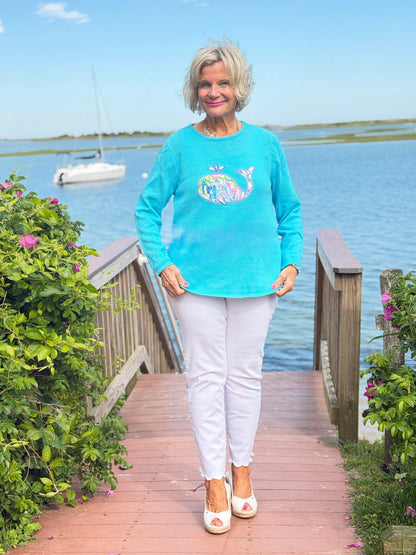 BEACH CLUB AQUA WHALE SWEATER