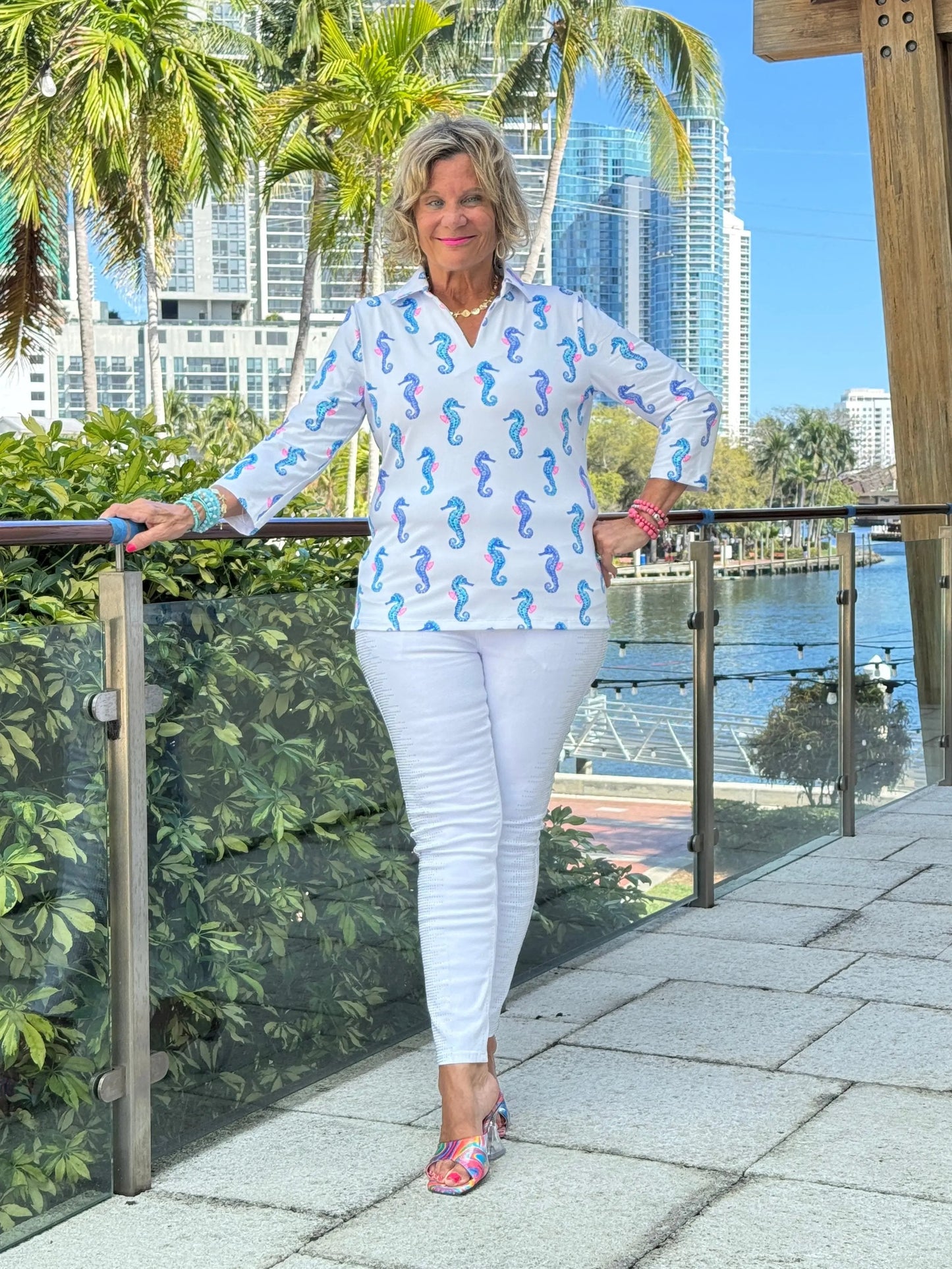 LULU B SHORELINE CHARM ZIPPER TOP