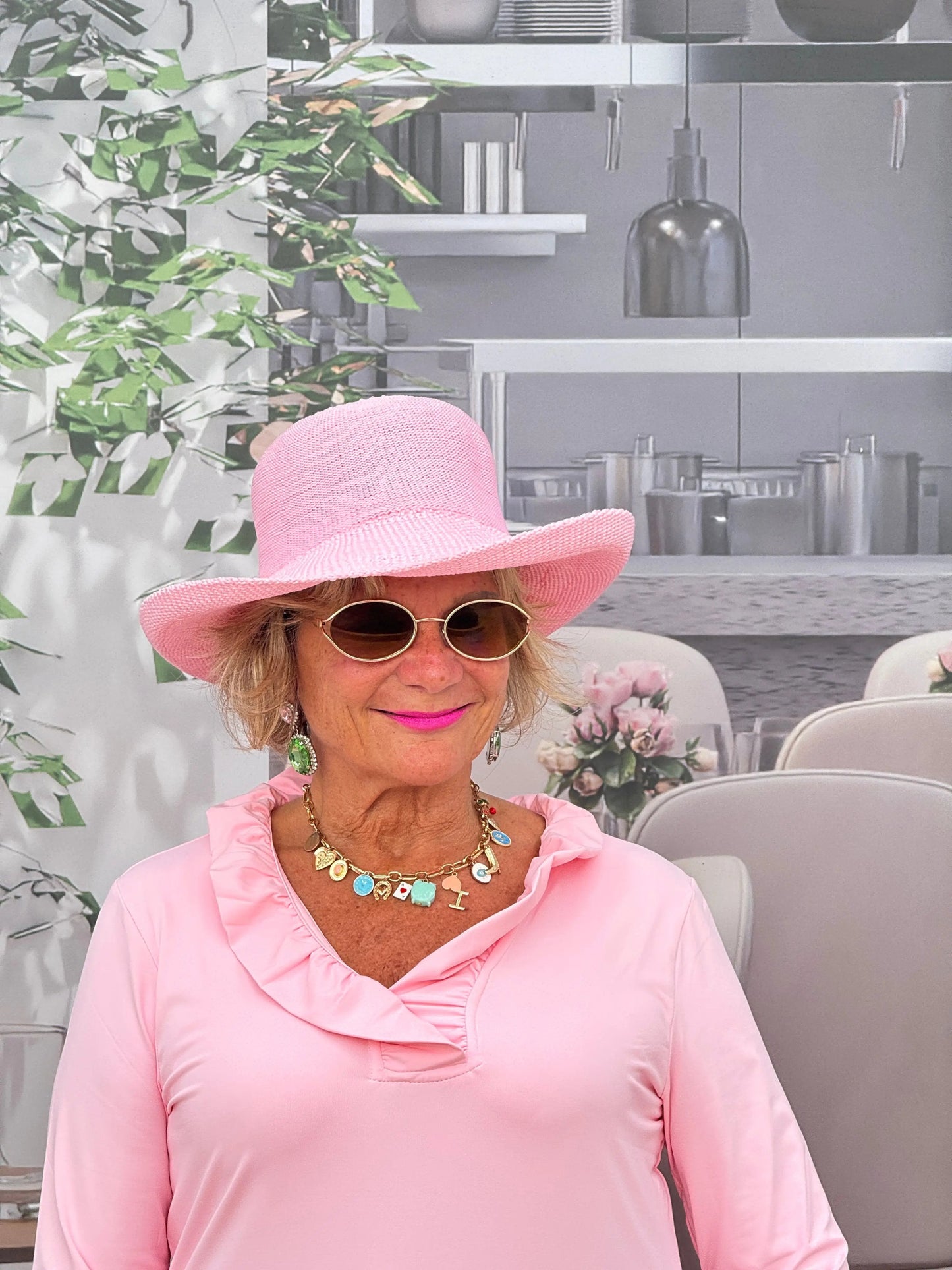 CLEAR PINK RUFFLE SLEEVE TOP