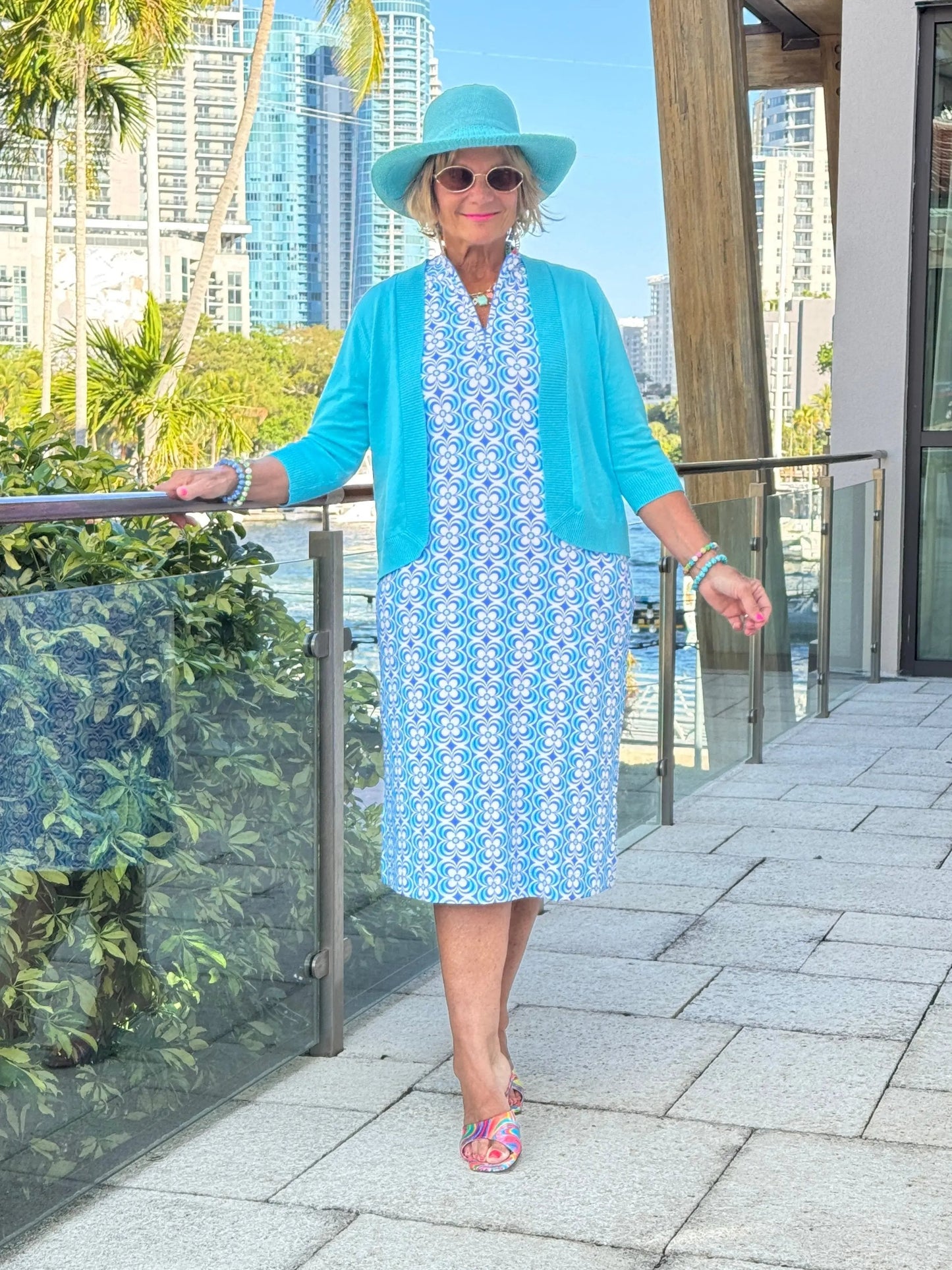 LULU B COASTAL BLOOM 1/2 ZIPPER MIDI MAXI DRESS