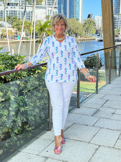 LULU B SHORELINE CHARM V NECK TOP