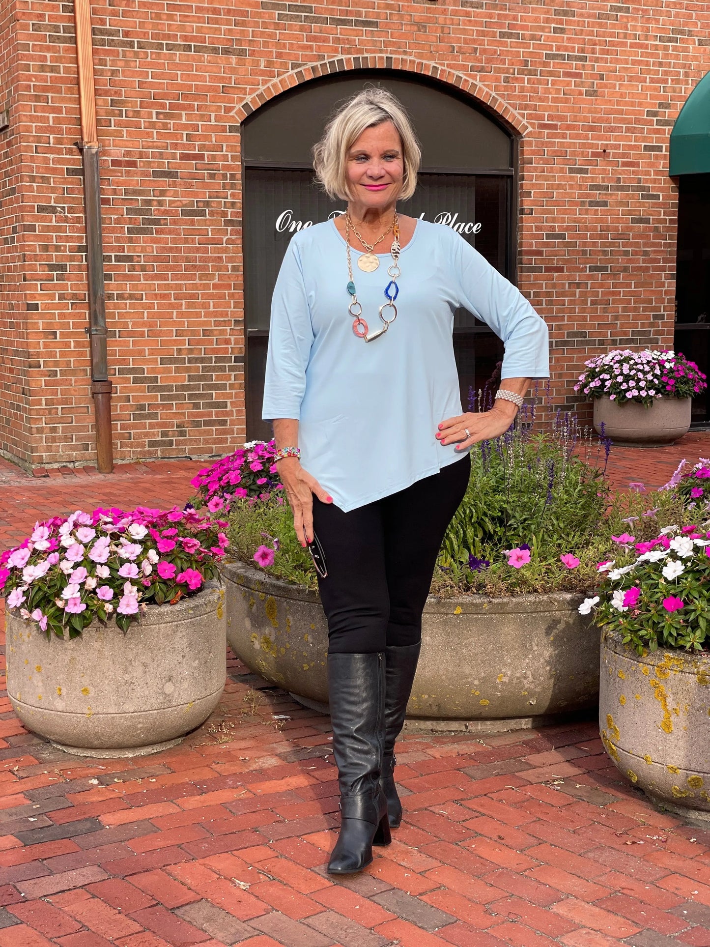 LULU-B SOFT BLUE ASYMMETRIC TOP