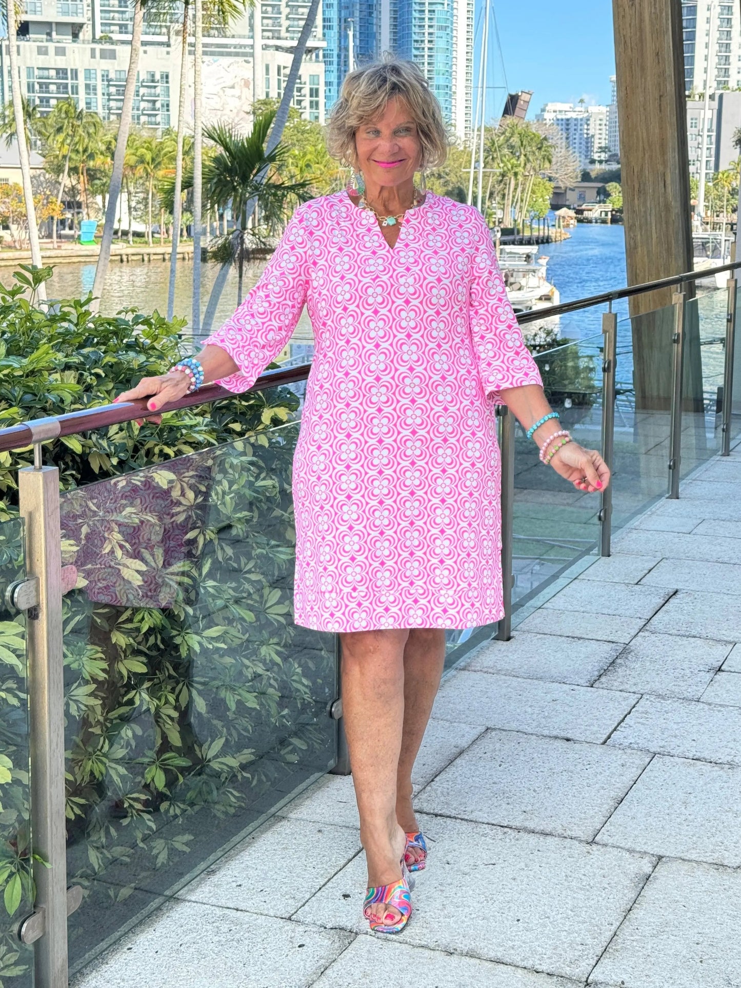 LULU B TROPIC PETALS NOTCH SLEEVE DRESS