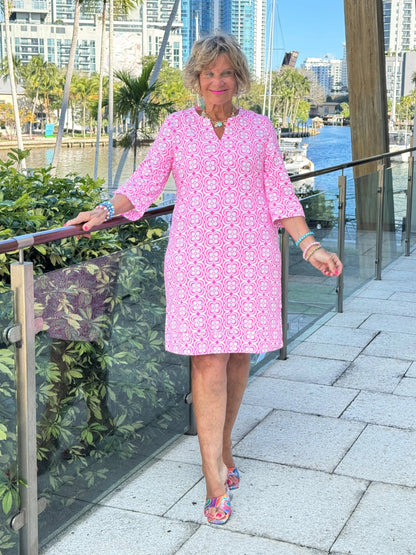 LULU B TROPIC PETALS NOTCH SLEEVE DRESS