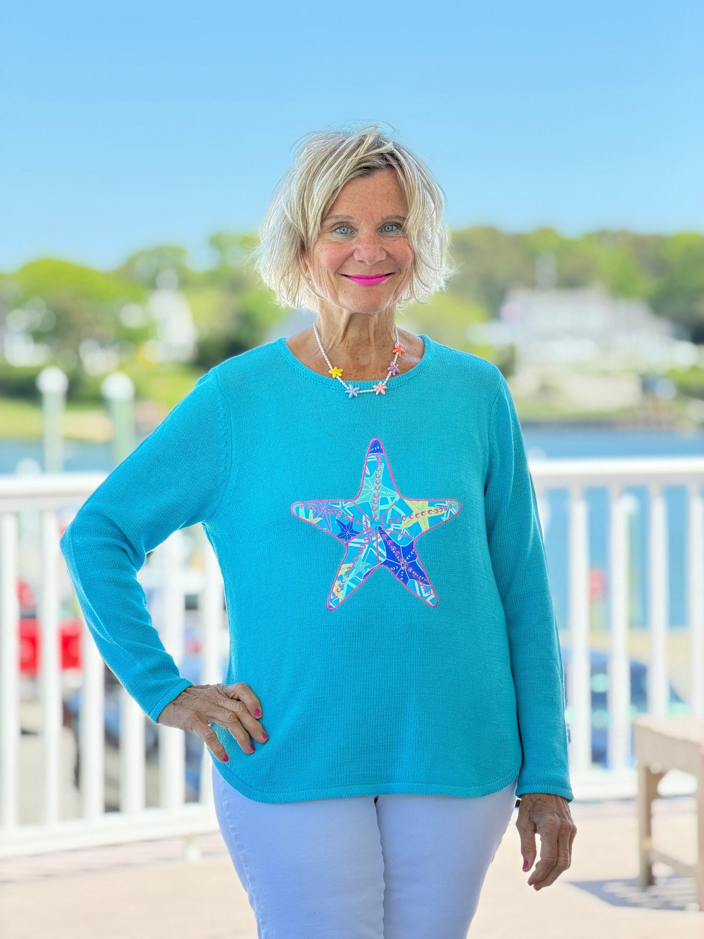 BEACH  CLUB AQUA STARFISH SWEATER