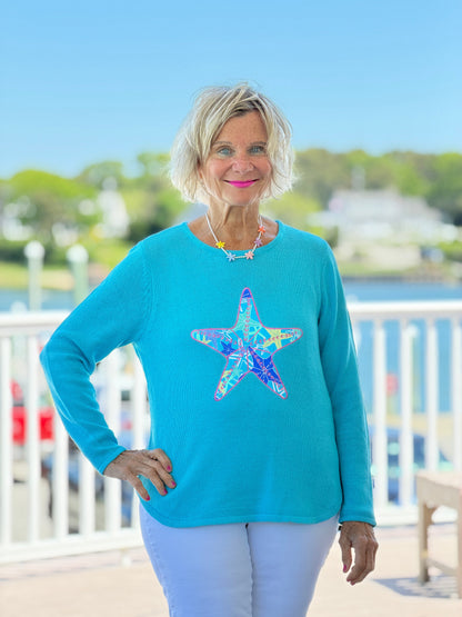 BEACH  CLUB AQUA STARFISH SWEATER