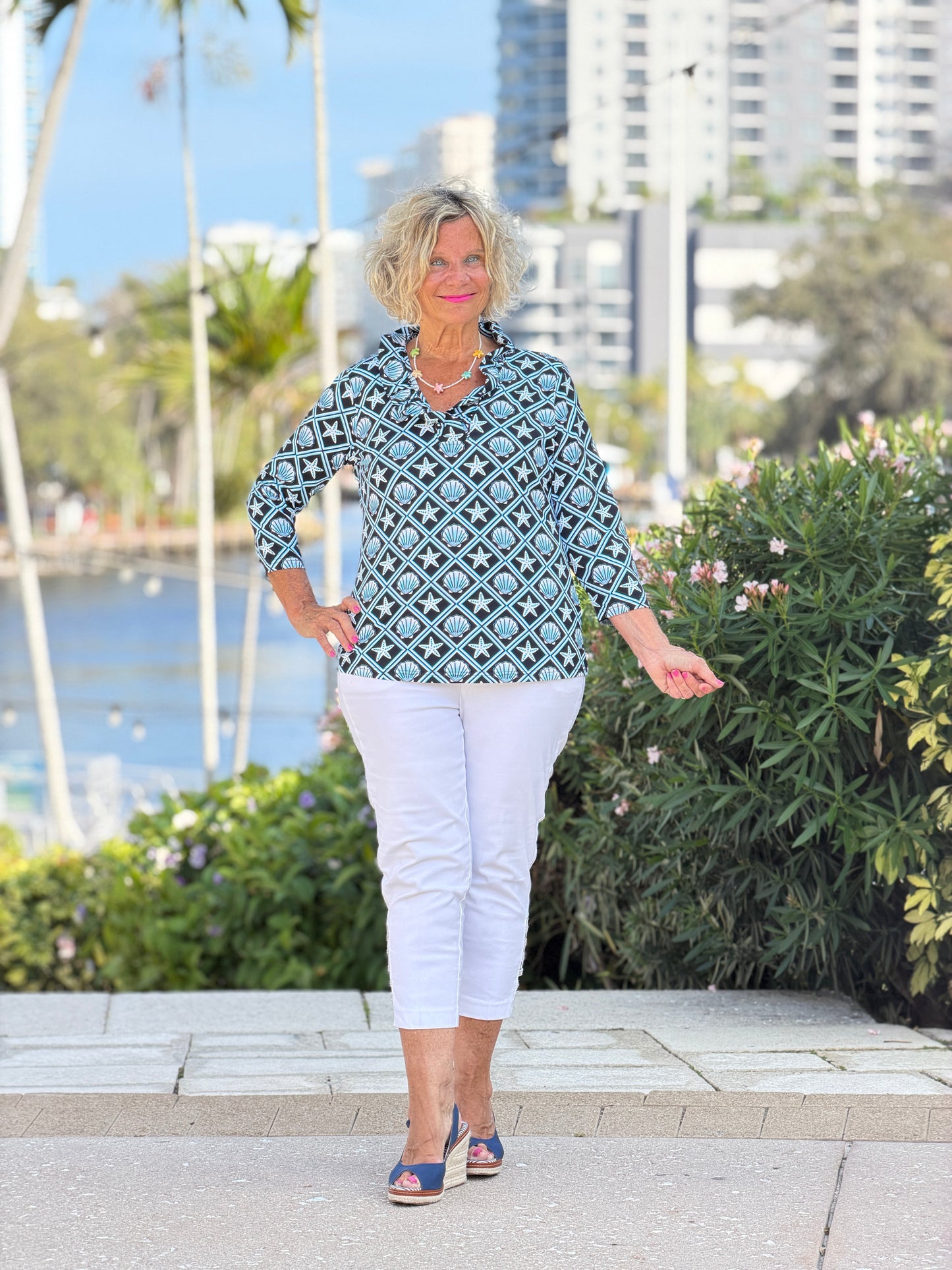 LULU B OCEAN TREASURES RUFFLE SLEEVE TOP