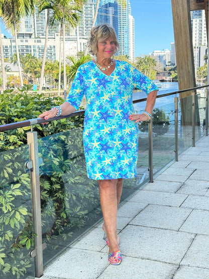 LULU B STARFISH SPLASH ELBOW SLEEVE DRESS