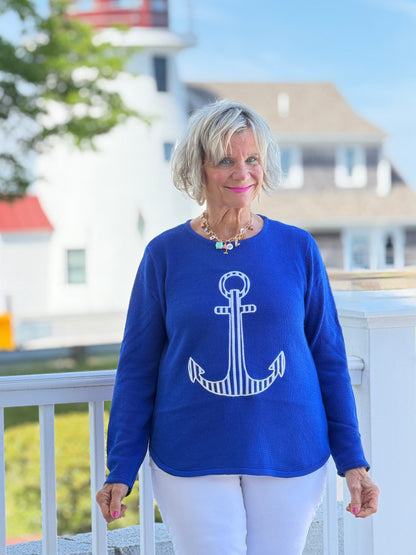 DOCKSIDE NAUTICAL COBALT STRIPE ANCHOR SWEATER