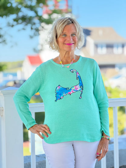BEACH CLUB SEAFOAM CAPE COD MAP SWEATER