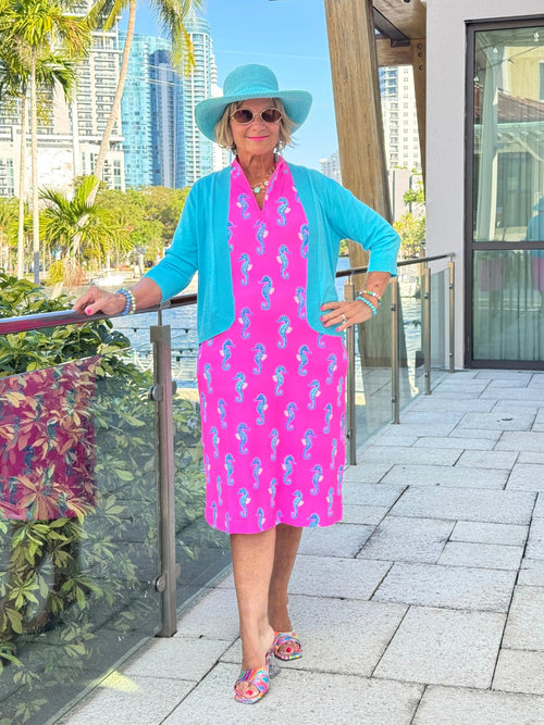 LULU B SEAHORSE BAY MIDI SLEEVELESS 1/4 ZIP MAXI DRESS