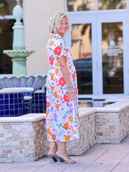 Casual Bohemian WHITE high-waisted color contrast dress