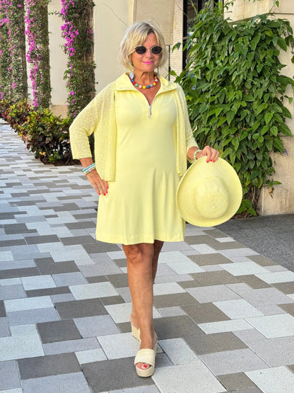 LULU-B SOLID HALF ZIPPER SUNSHINE SWING DRESS