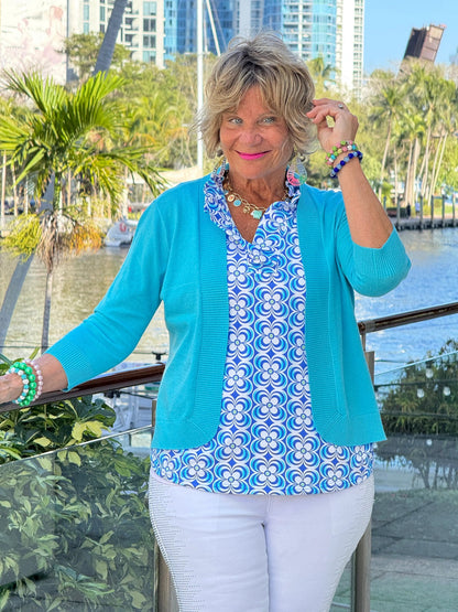 LULU B COASTAL BLOOM SLEEVELESS RUFFLE TOP