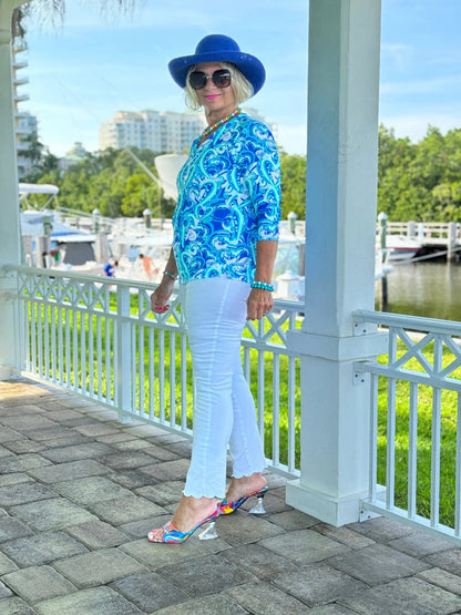 BLUE DREAMING V NECK TOP