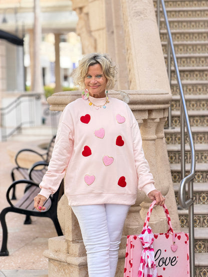 Glitter Trim Chenille Heart Valentine Sweatshirt