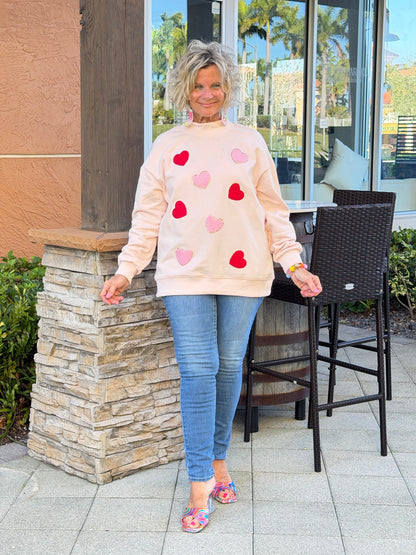 Glitter Trim Chenille Heart Valentine Sweatshirt