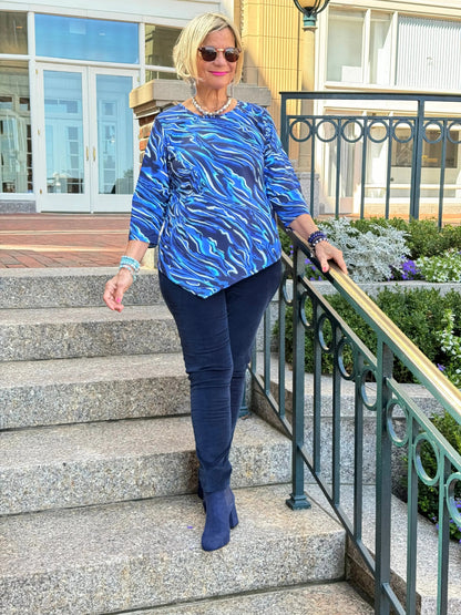 LULU-B SIZZLE BLUE ASYMMETRIC TOP