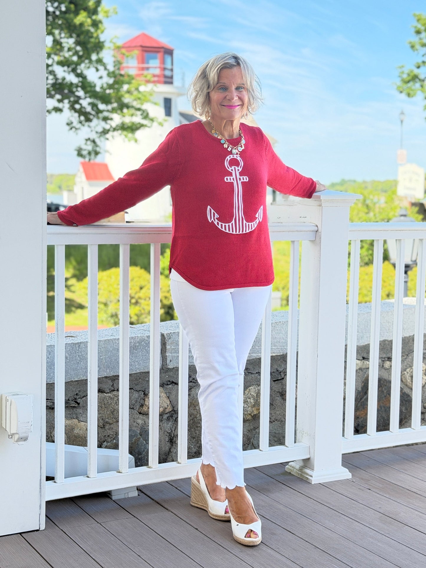 DOCKSIDE RED NAUTICAL STRIPE ANCHOR