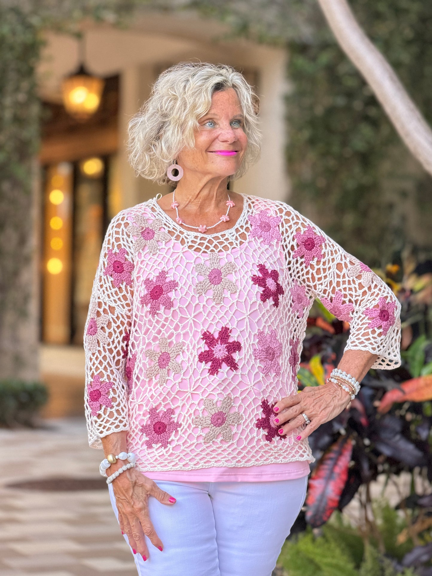 Floral Hand-Crochet Top - Carnation