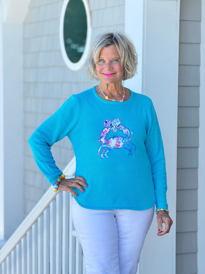 BEACH CLUB AQUA CRAB SWEATER