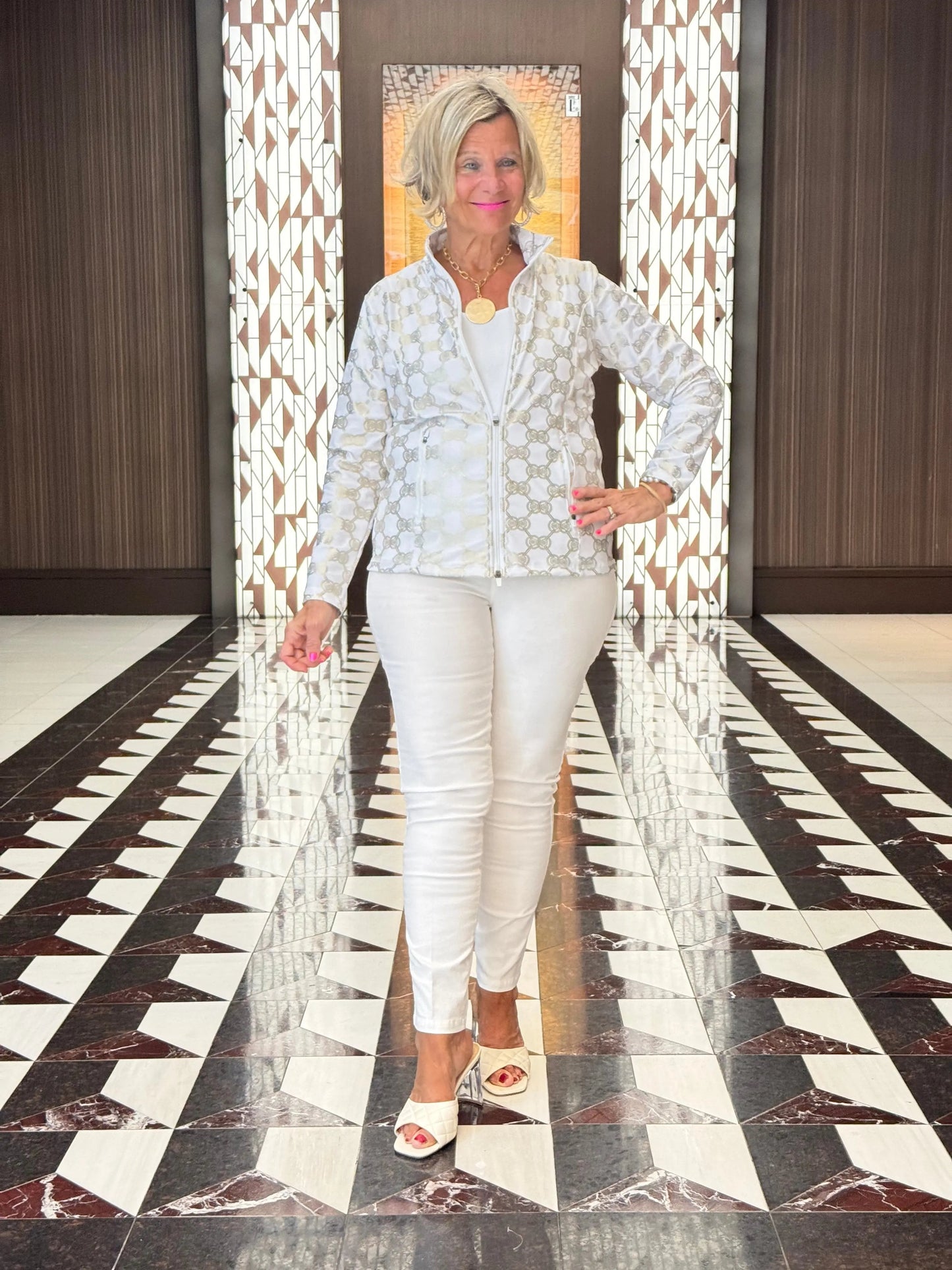 HOLIDAY GOLD AND WHITE RUFFLE TOP