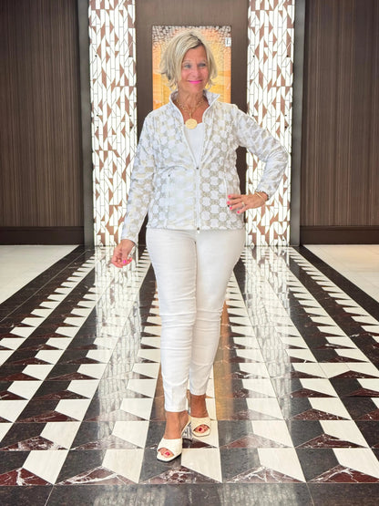 HOLIDAY GOLD AND WHITE RUFFLE TOP