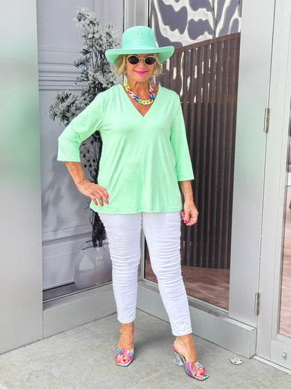 LULU-B TAILORED V CLEAR LIME TOP