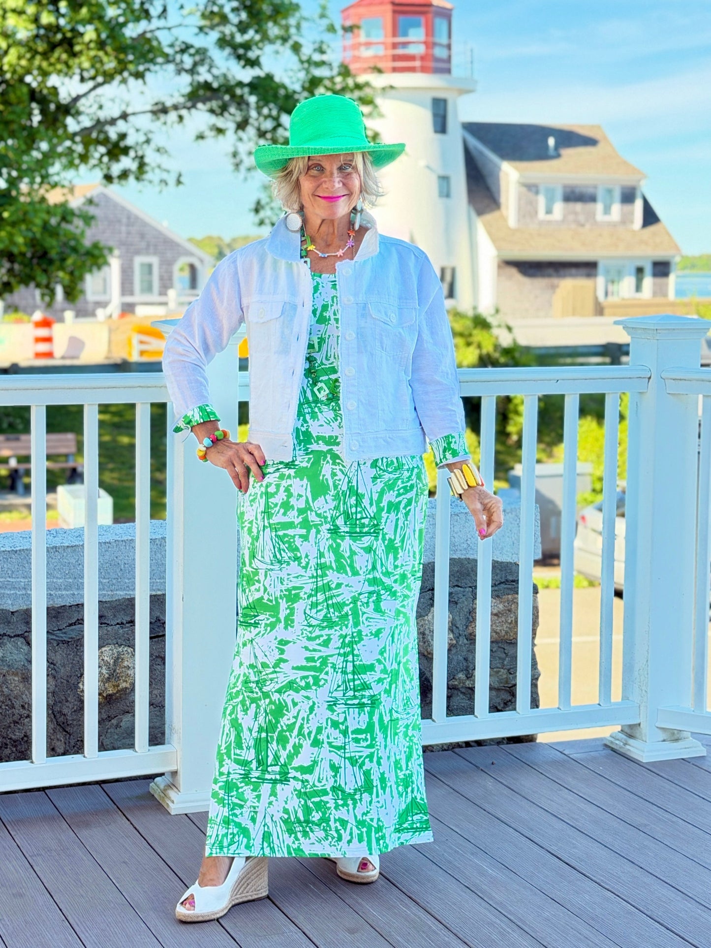 HARBOR  LIGHTS SAILBOAT GREEN MAXI DRESS