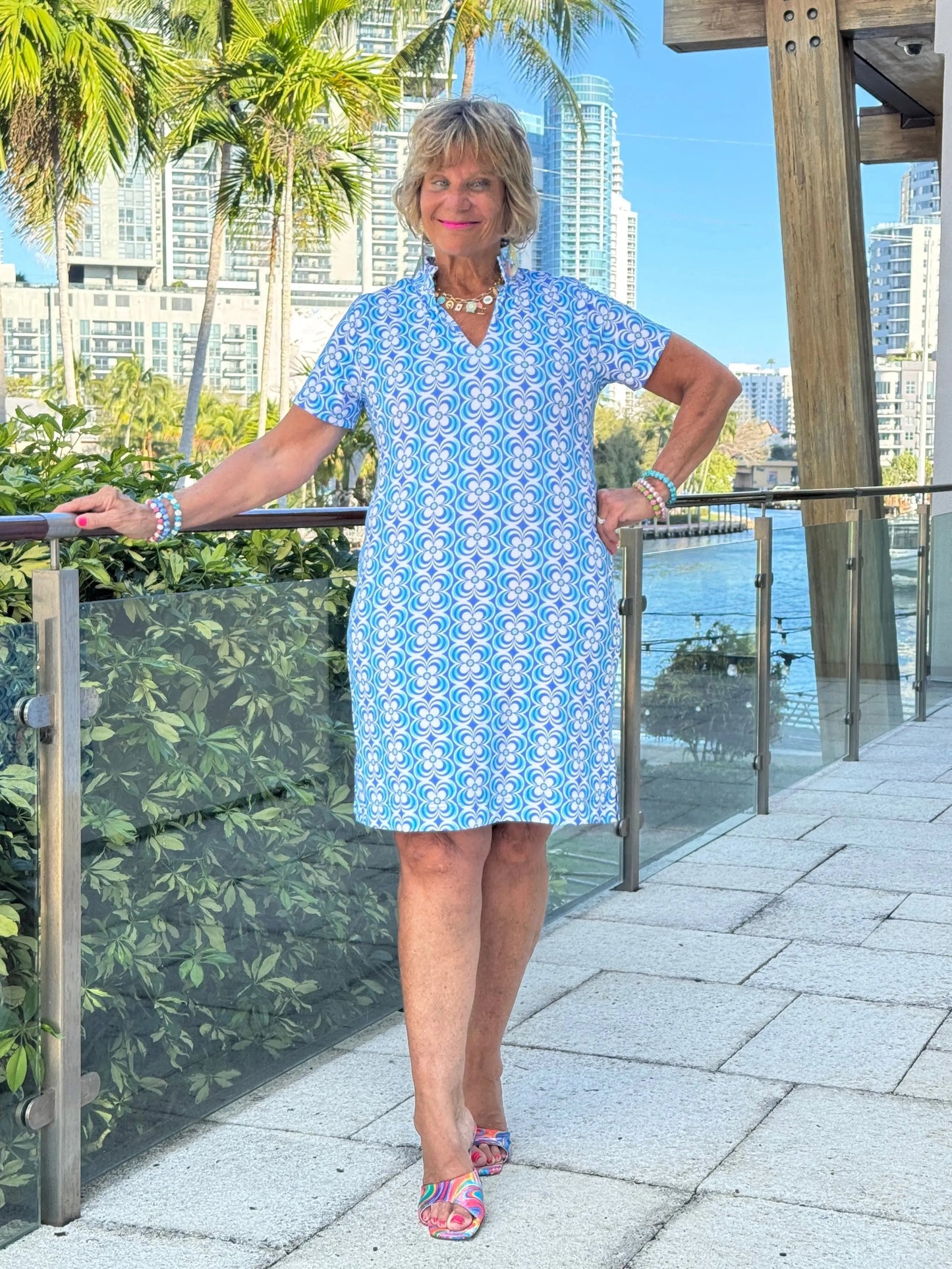 LULU B COASTAL BLOOM SHORT SLEEVE DRESS
