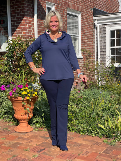 LULU-B NAVY SOLID RUFFLE TOP