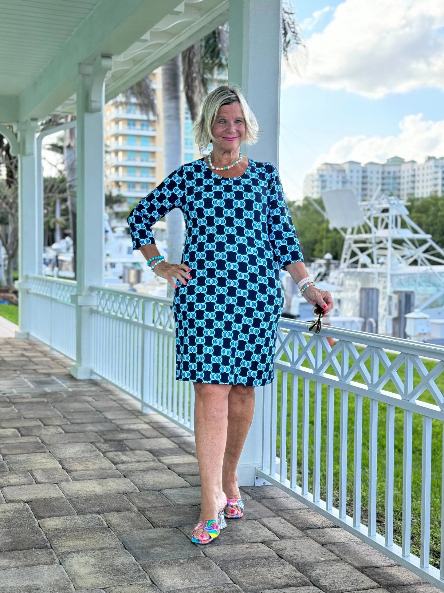 BLUE MEDALLION SLEEVE DRESS