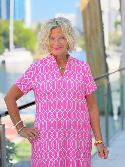 LULU B PALM BEACH LATTICE HALF SIP SLEEVE DRESS