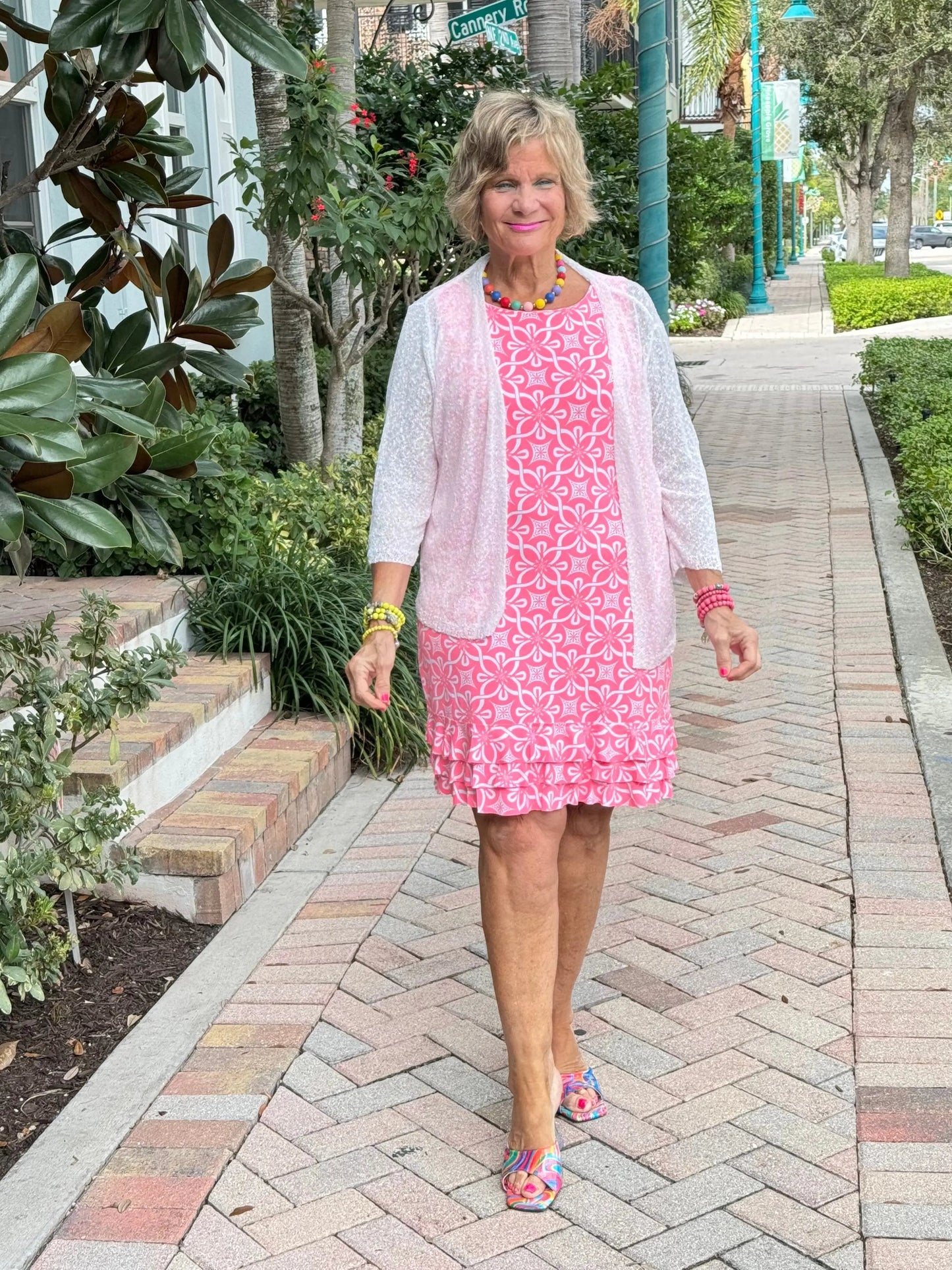LULU-B CORAL ISLAND SHIFT RUFFLE DRESS