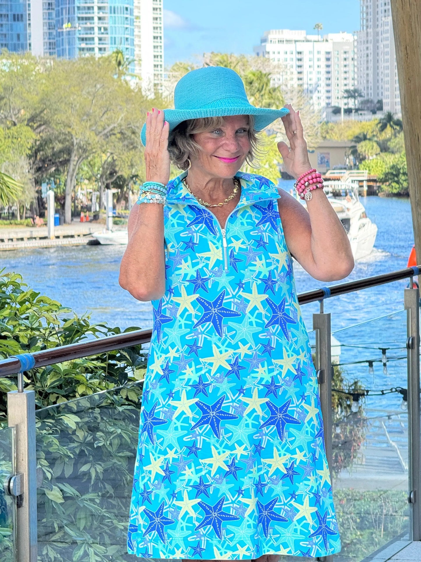 LULU B STARFISH SPLASH ZIPPER SWING DRESS