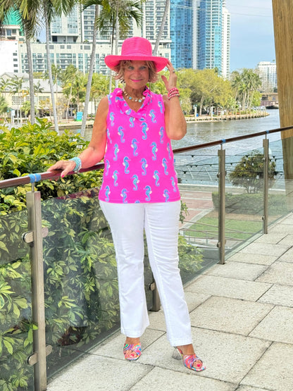 LULU B SEAHORSE BAY SLEEVELESS RUFFLE TOP