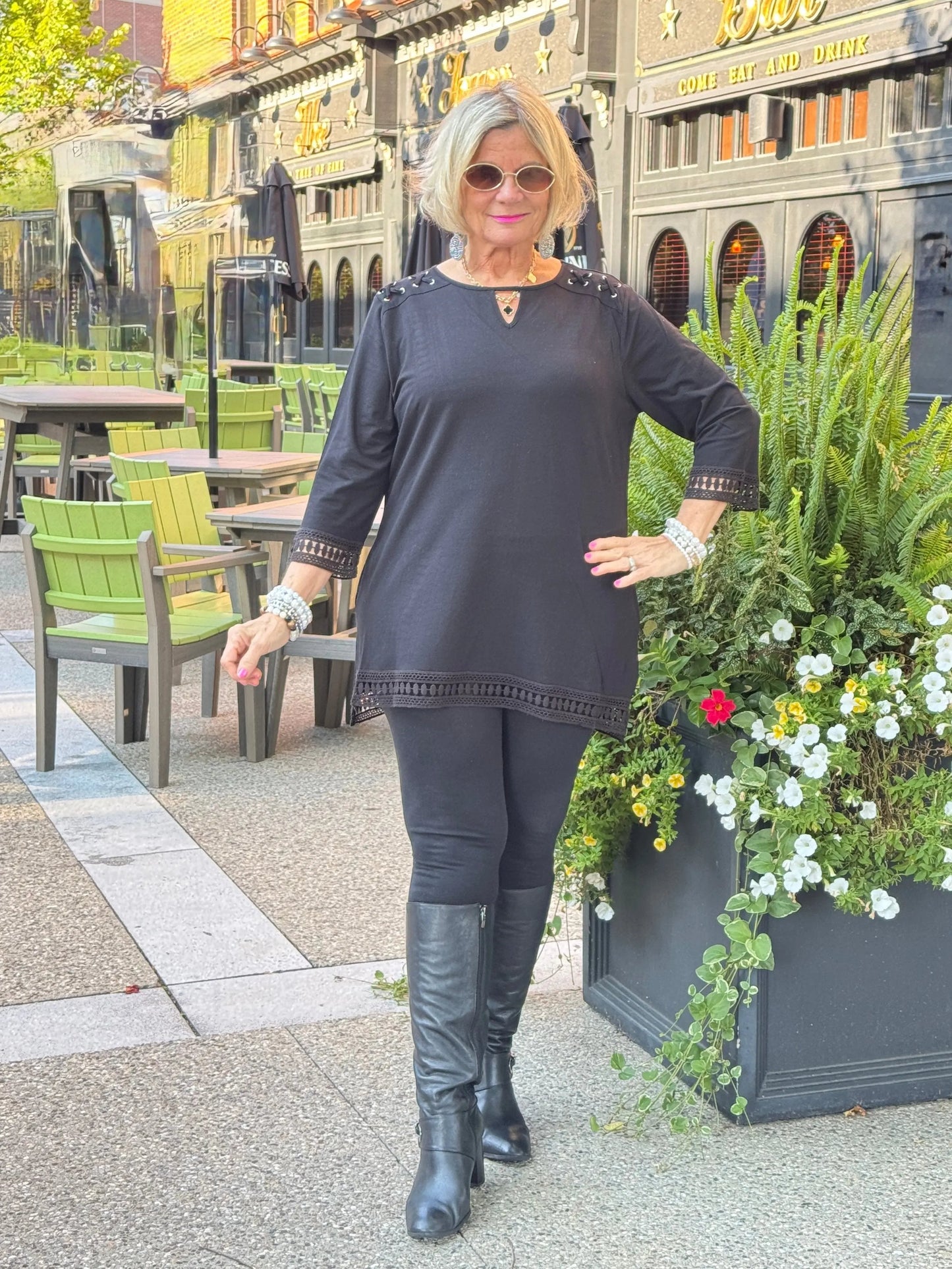 Crochet Tunic with Crisscross on Shoulder Black