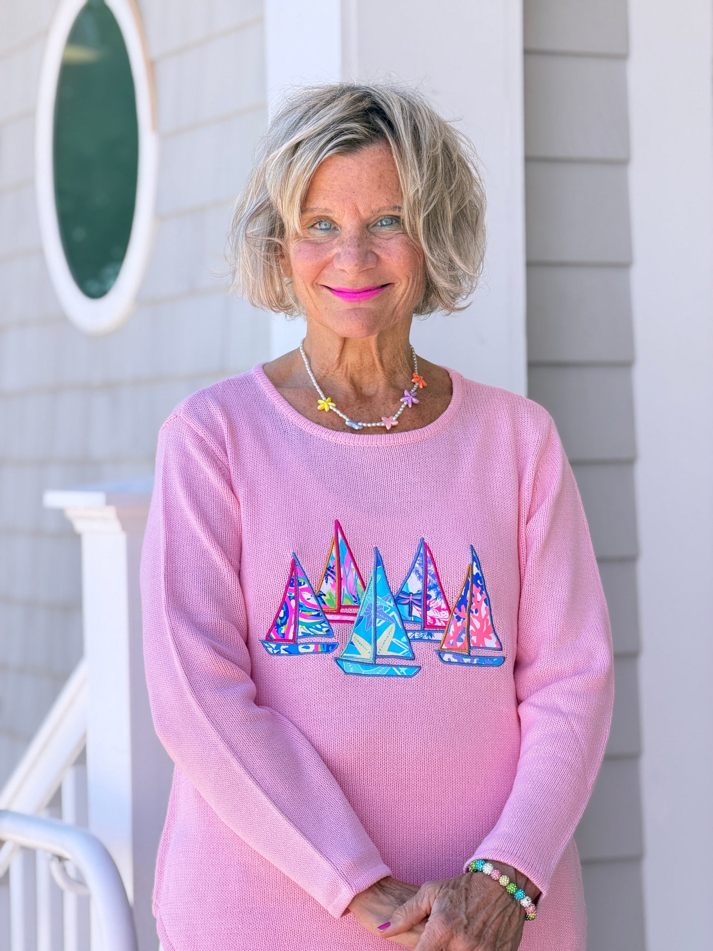 BEACH CLUB PINK SAILBOAT SWEATER