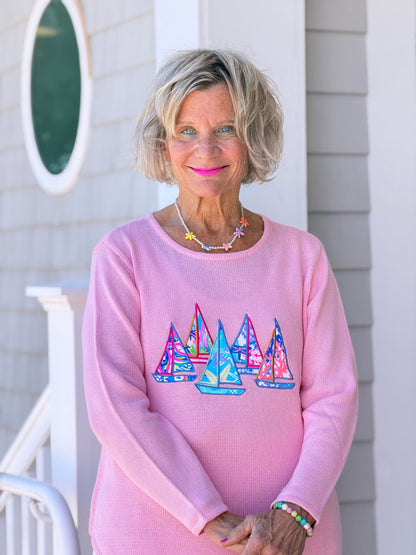 BEACH CLUB PINK SAILBOAT SWEATER