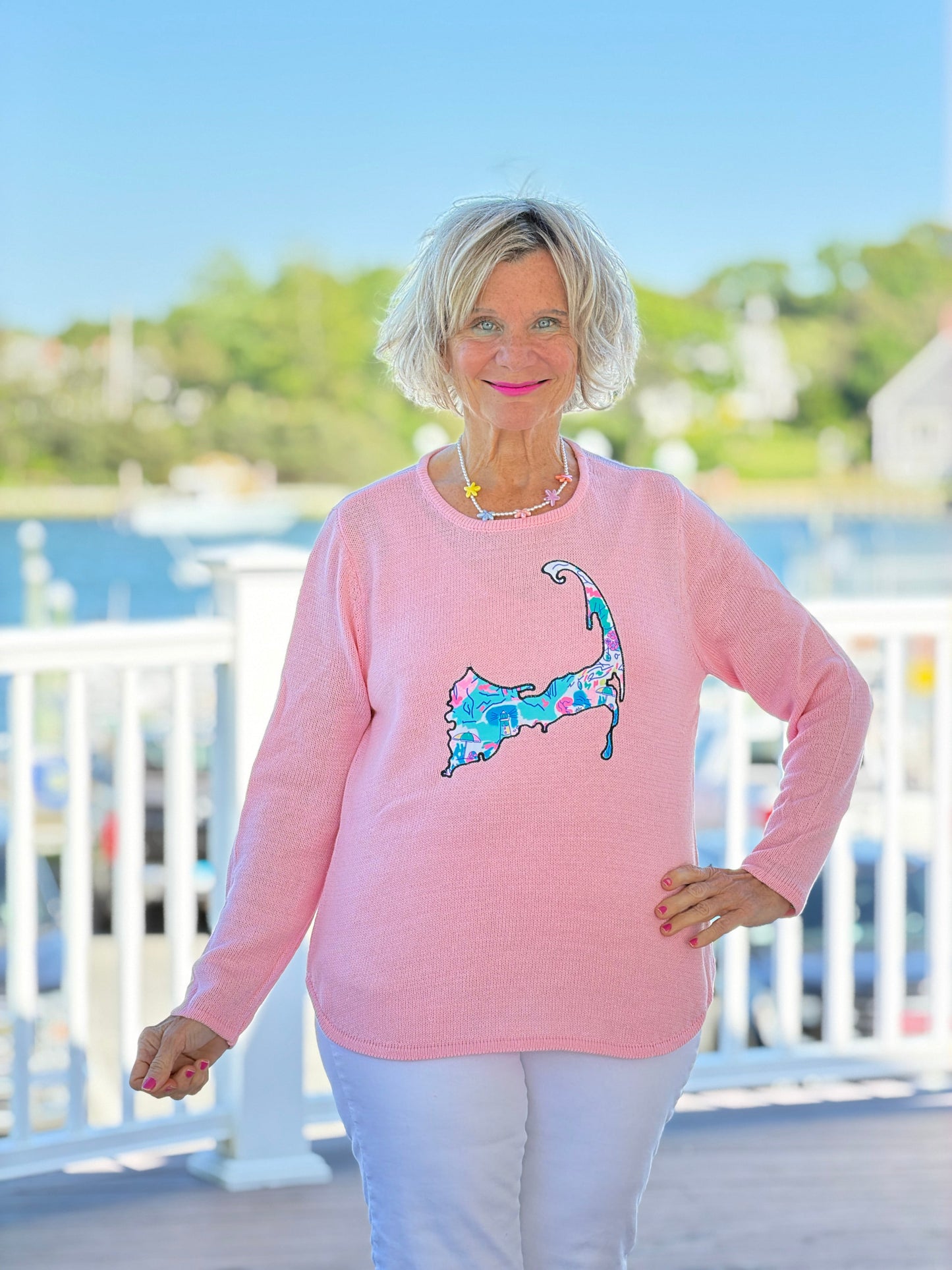 BEACH CLUB PINK CAPE COD MAP SWEATER