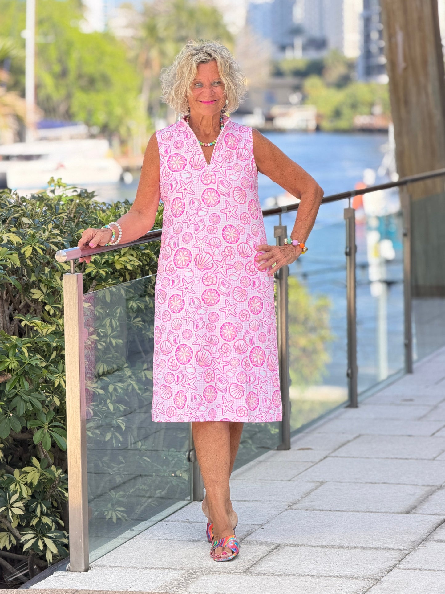 LULU B STARFISH HARBOR HALF ZIPPER MIDDY DRESS