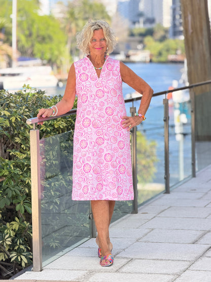 LULU B STARFISH HARBOR HALF ZIPPER MIDDY DRESS