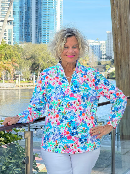 LULU B PARADISE GARDEN HALF ZIPPER TOP