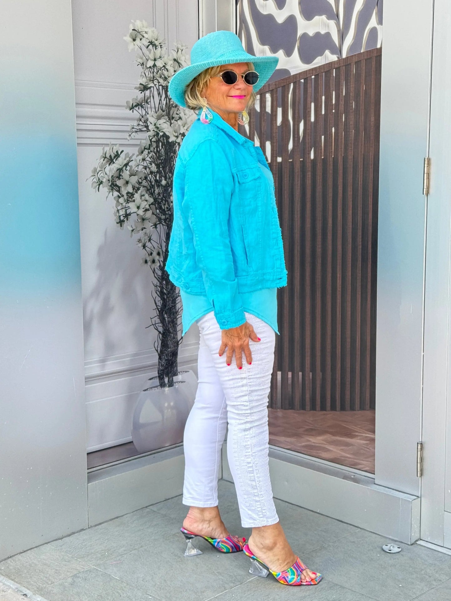 LULU B AQUA LINEN JACKET